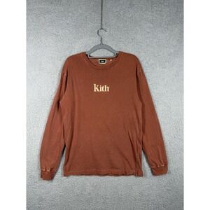 Kith Pigment Dyed Serif Logo Long Sleeve T Shirt Baked Clay Men's S FW18